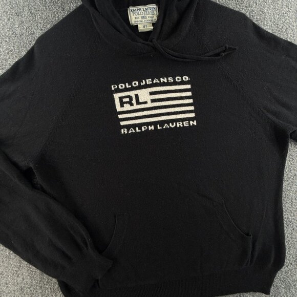 Ralph Lauren Polo Jeans Rabbit Hair Blend Black Flag Sweater Hooded USA Logo RL - Picture 6 of 14